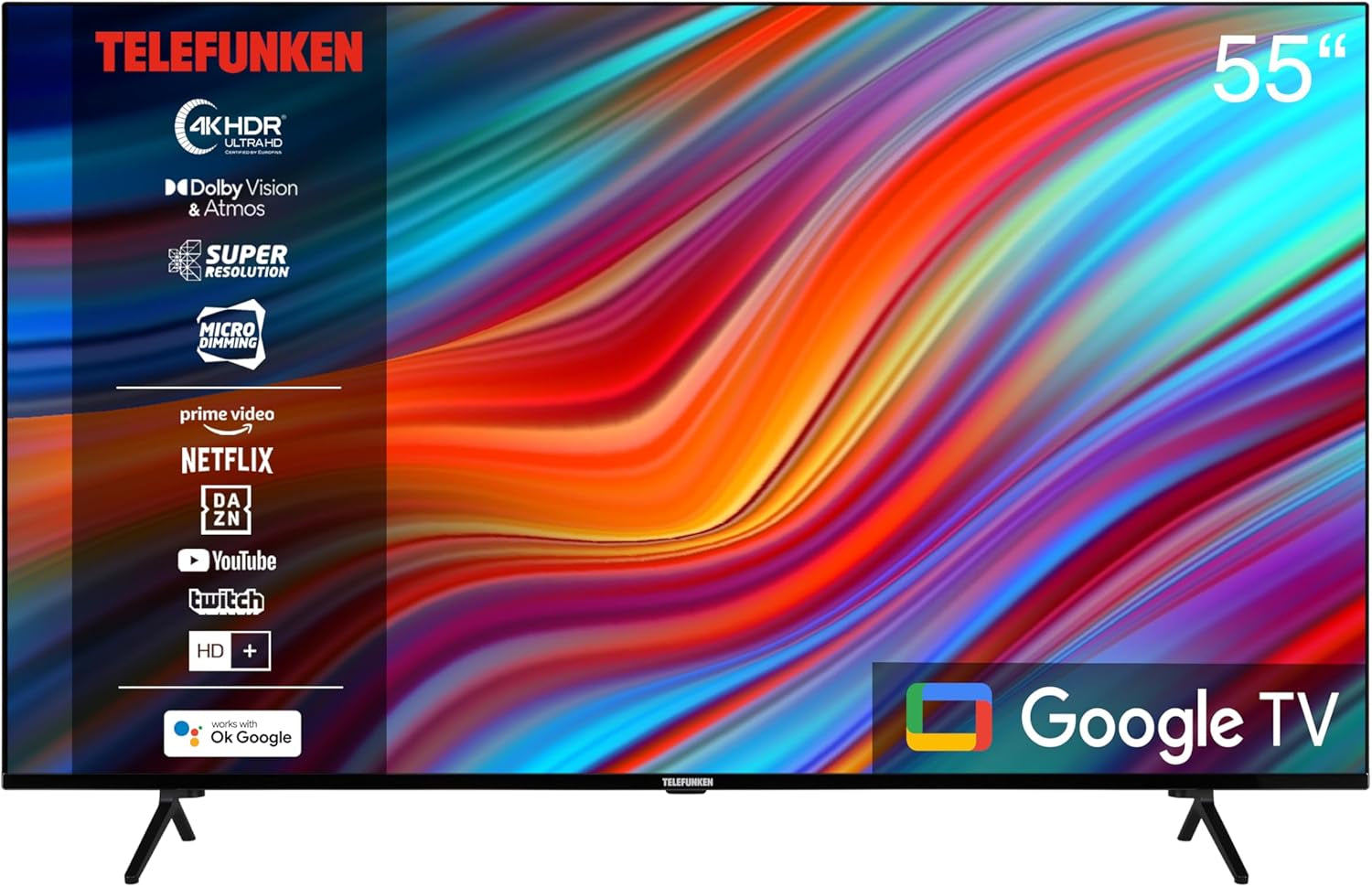 TELEFUNKEN XU50AN754M Televizor de 50 de inci/Smart TV cu Android (4K Ultra HD, HDR Dolby Vision, triplu tuner, Bluetooth, Dolby Atmos) [2023]