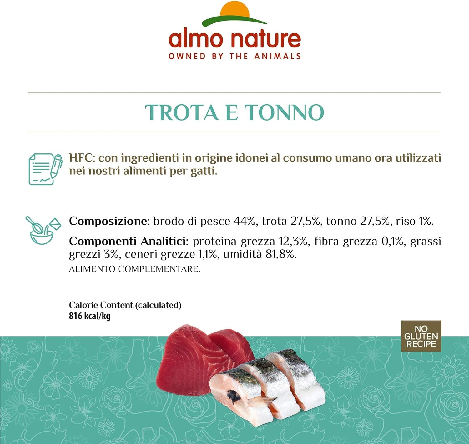 Almo Nature HFC Jelly - Hrană umedă pentru pisici adulte - Păstrăv și Ton - Calitate umană, Fără gluten - 6 x 70g