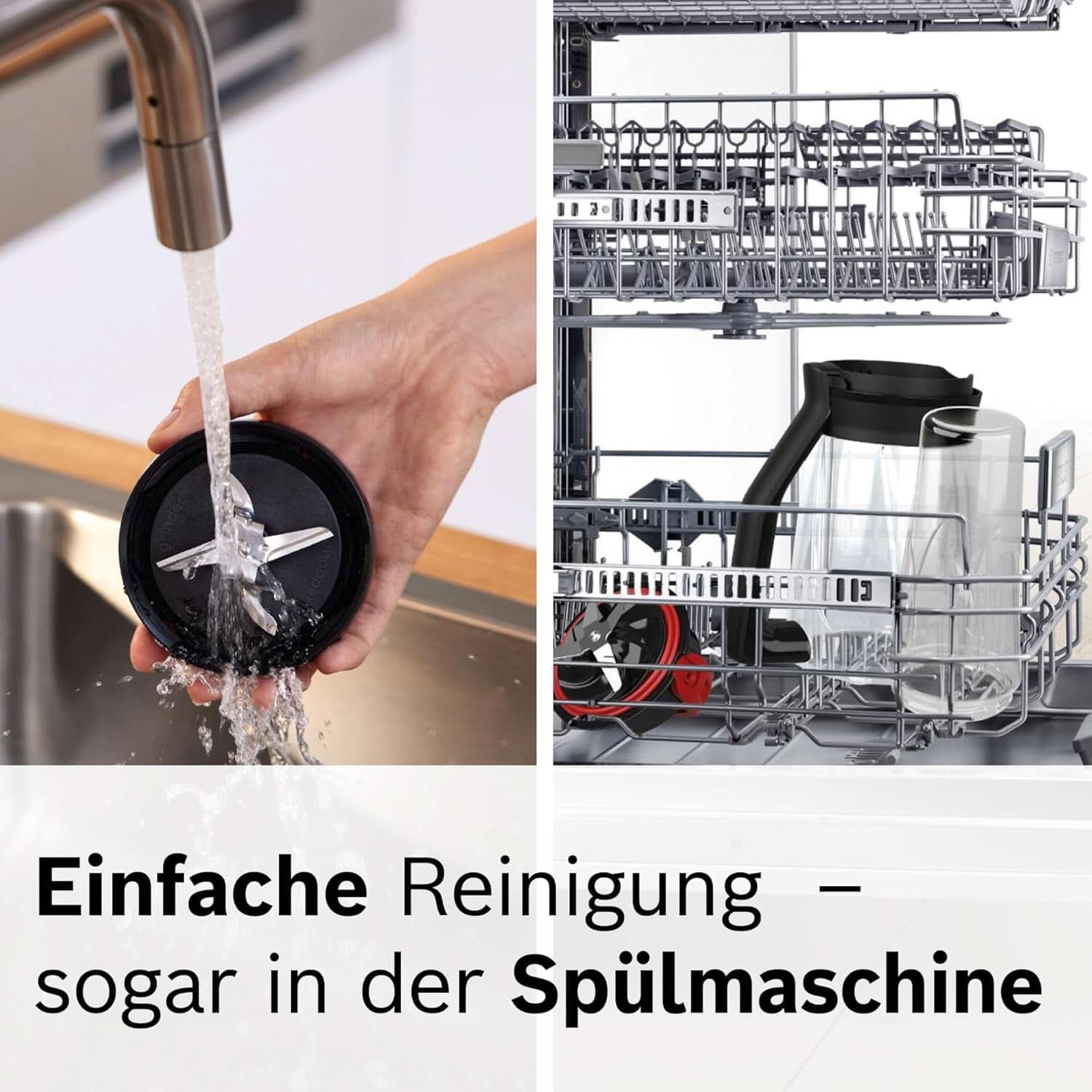 Bosch Standmixer Vitapower Serie 4 MMB6174SN, Verbesserte Version, Hochwertige Edelstahl-Klingen, 1,5L Glasbehälter, 0,6L To-Go-Flasche, Spülmaschinenfeste Teile, 30 000 U/min, Silver Kitchen Naty, 1200 W