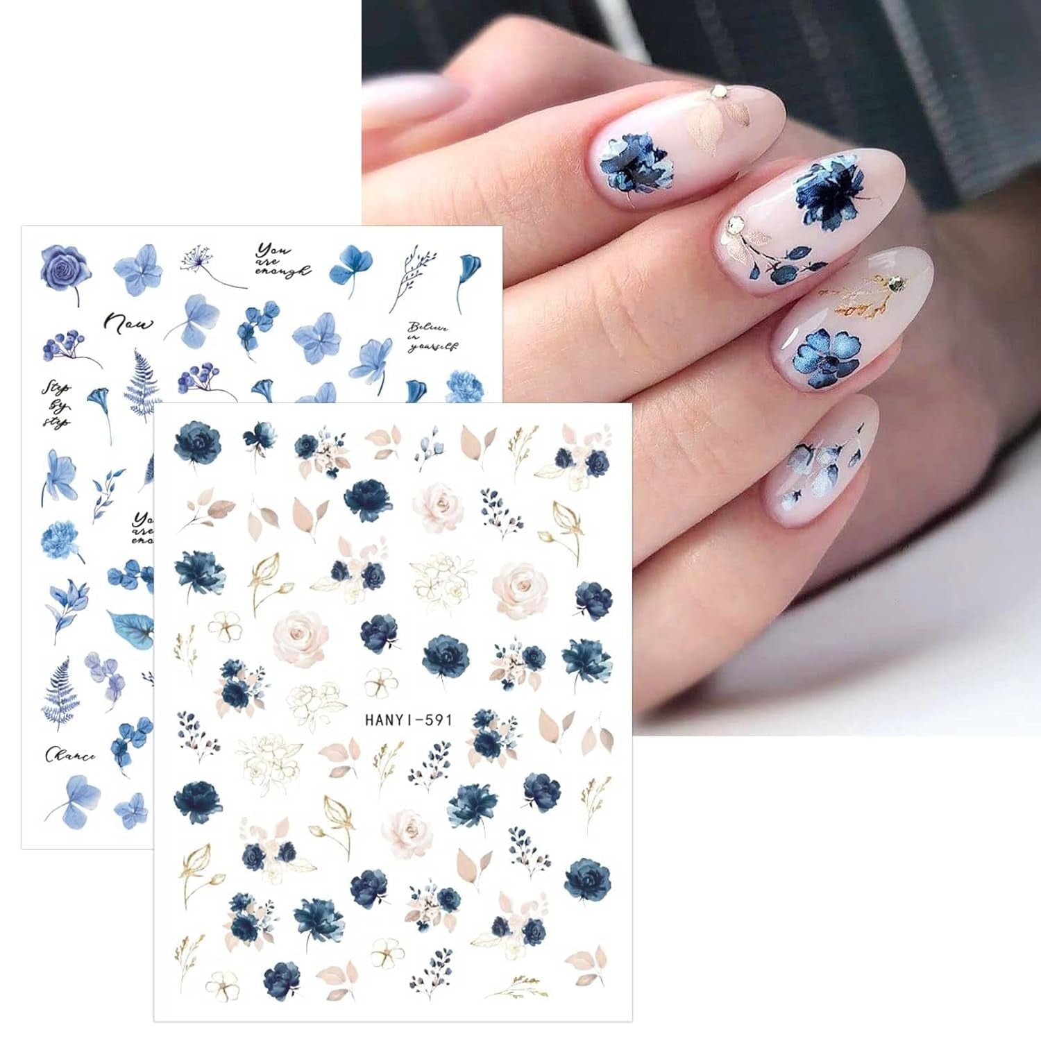 JMEOWIO Nagelsticker Blumen Frühling 9 Blatt Nail Art Sticker Selbstklebend Nagelaufkleber Buntes Sommer Blumen Dekoration Nageldesign Zubehör
