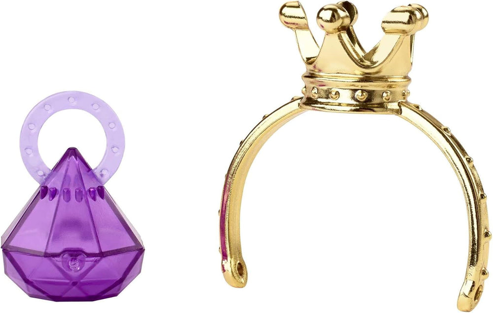 Barbie Extra Minis, blondem Pferdeschwanz, Goldener Krone, Ohrringen und Königinnengürtel, lila Diamanttasche, rosa Paillettenkleid, inkl. Barbiepuppe, Geschenk für Kinder ab 3 Jahren,HJK67