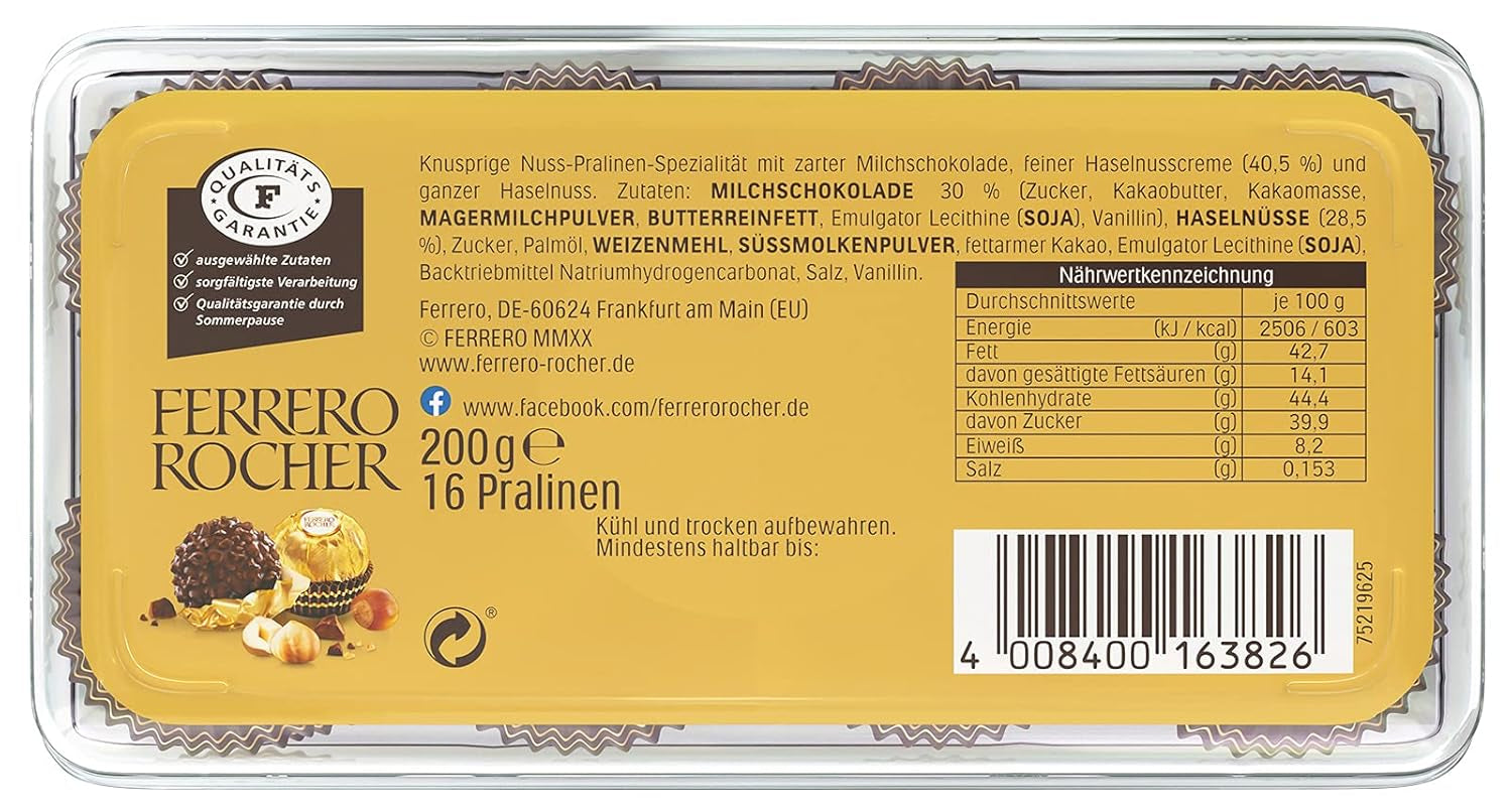 Ferrero Rocher – Ropogós és krémes diós praliné különlegesség – 5 csomag, egyenként 16 különálló pralinéból