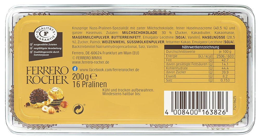 Ferrero Rocher – Ropogós és krémes diós praliné különlegesség – 5 csomag, egyenként 16 különálló pralinéból