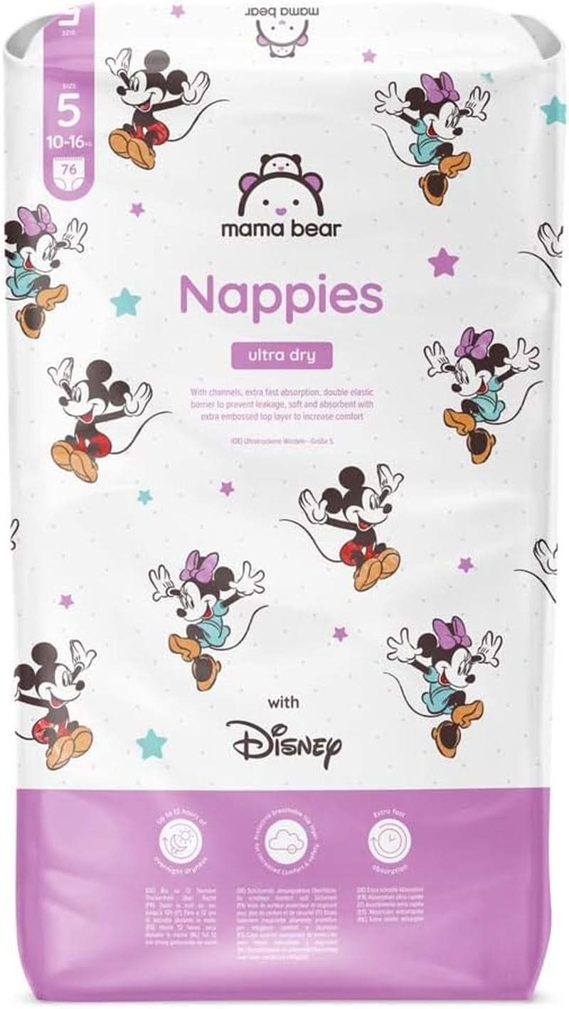 Mama Bear Disney Ultra Dry pelenkák 4-es méretű (8-14 kg), fehér, 84 darabos (1 csomag) Naty Shop 5-ös méret (10-16 kg) egy csomag