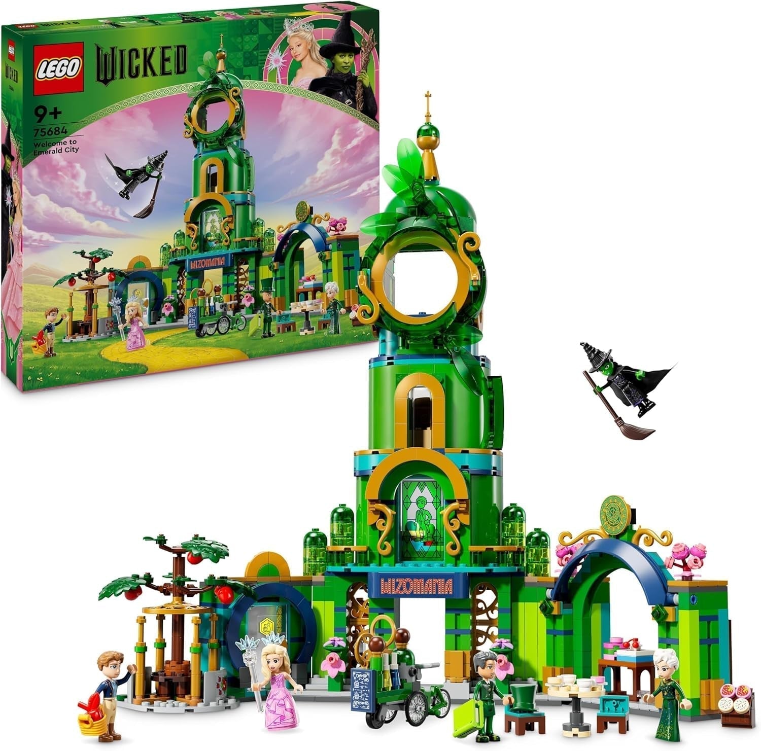LEGO Wicked Welcome to Emerald City, toronyjáték, Glinda és Elphaba mini babák, ajándék filmrajongóknak és 9 éves lányoknak és fiúknak, akik szeretik a babaházakat 75684 Építőkészletek Besuche den LEGO-Store Alapértelmezett cím