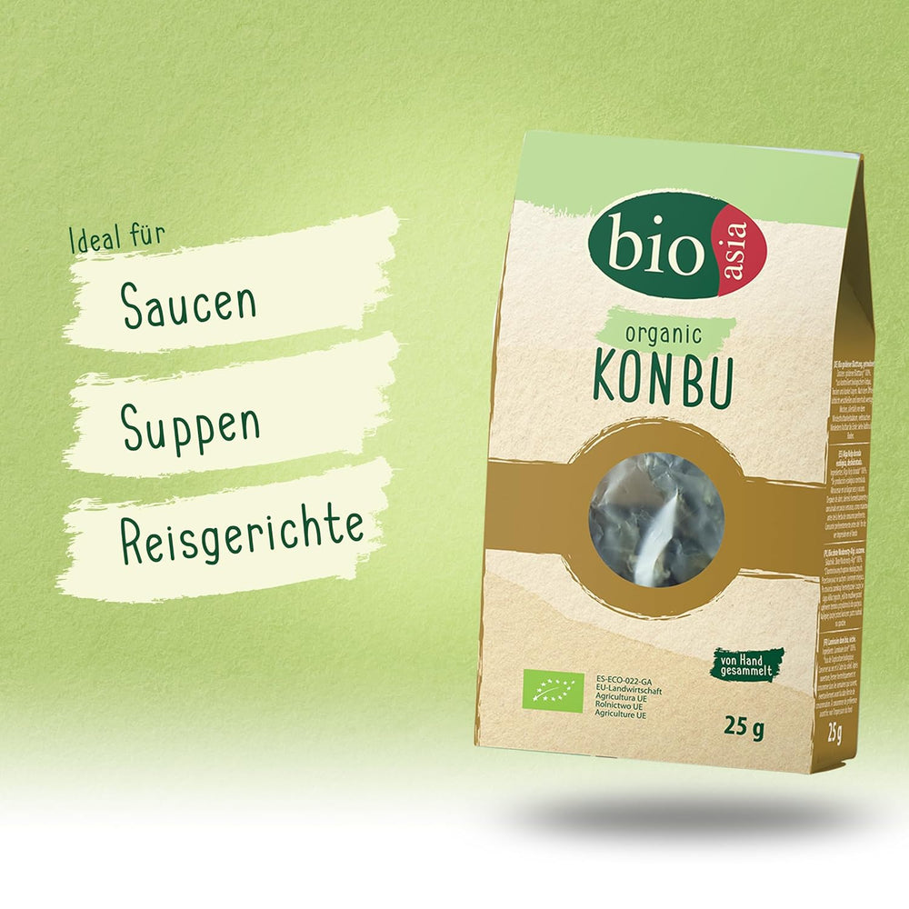 BIOASIA Bio Konbu, 100%-ban természetes alga, ideális Aromatisierung von Suppen, Brühen & Aufgüssen számára, 1 x 25 g