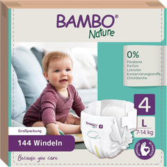 Bambo Nature pelenka babáknak, 4-es méret (7-14 kg), 144 db, Monthly Box | Prémium pelenkák fokozott szivárgásvédelemmel | Maximális kényelem és szabadság az aktív gyerekeknek | Bőrgyógyászatilag tesztelt pelenkák