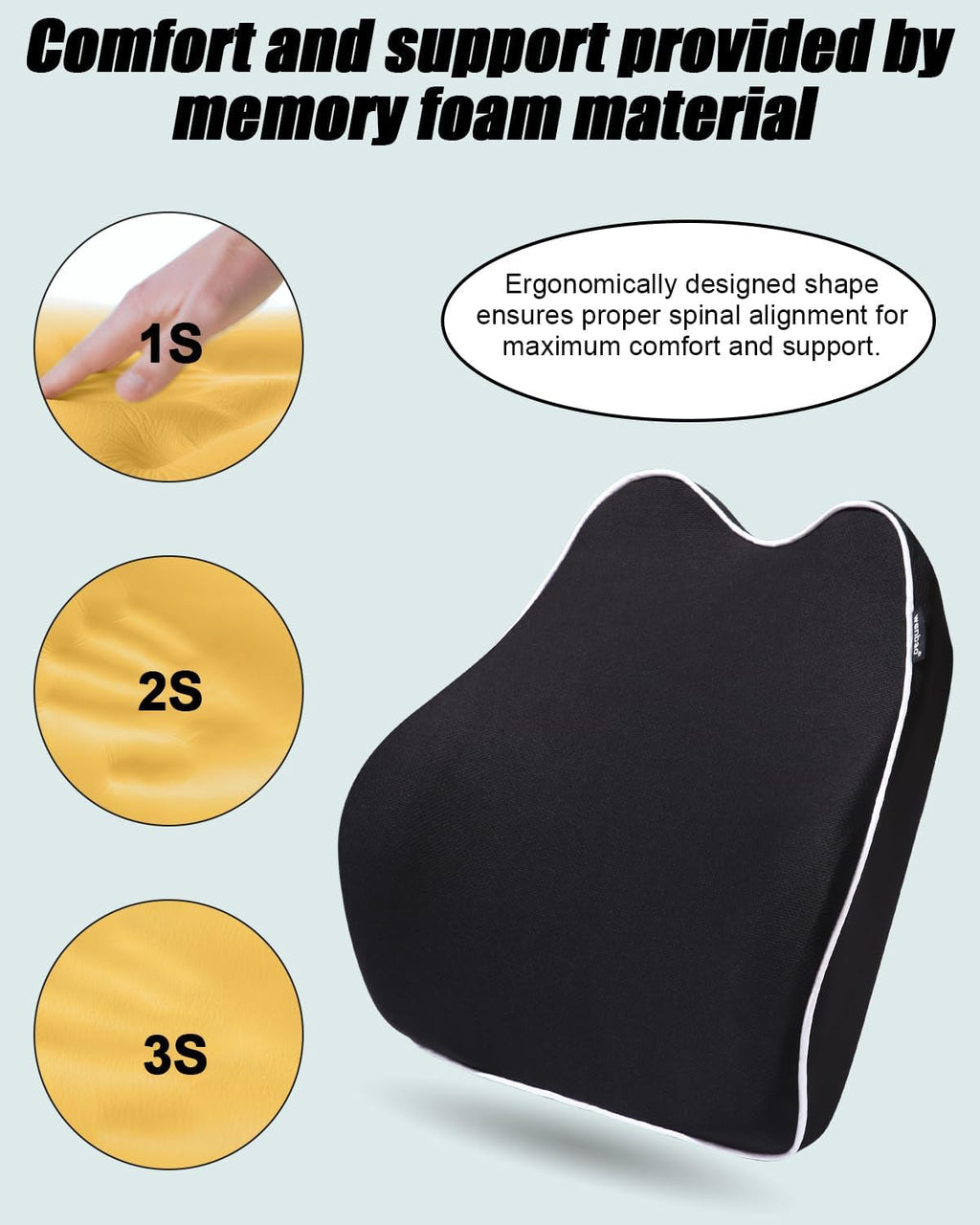 Jutyum pernă spate mașină, pernă lombară din spumă de memorie, suport lombar mașină, pernă lombară pentru scaun de birou, pernă ergonomică de suport lombar pentru scaune auto, scaun de birou, scaun cu rotile Perne lombare Naty Shop