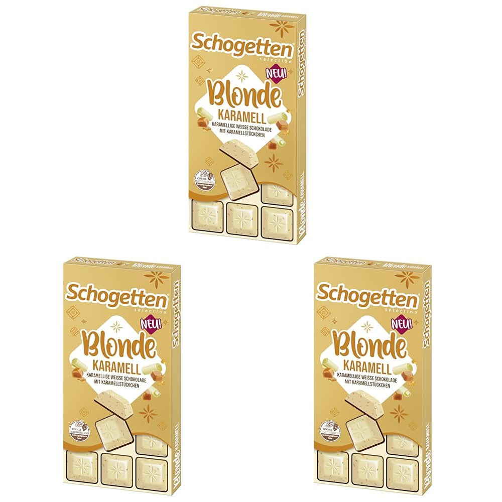 Schogetten Blonde Caramel | Karamell fehér csokoládéval és karamelldarabokkal | Csokoládé tábla 100g | Kényelmesen adagolva