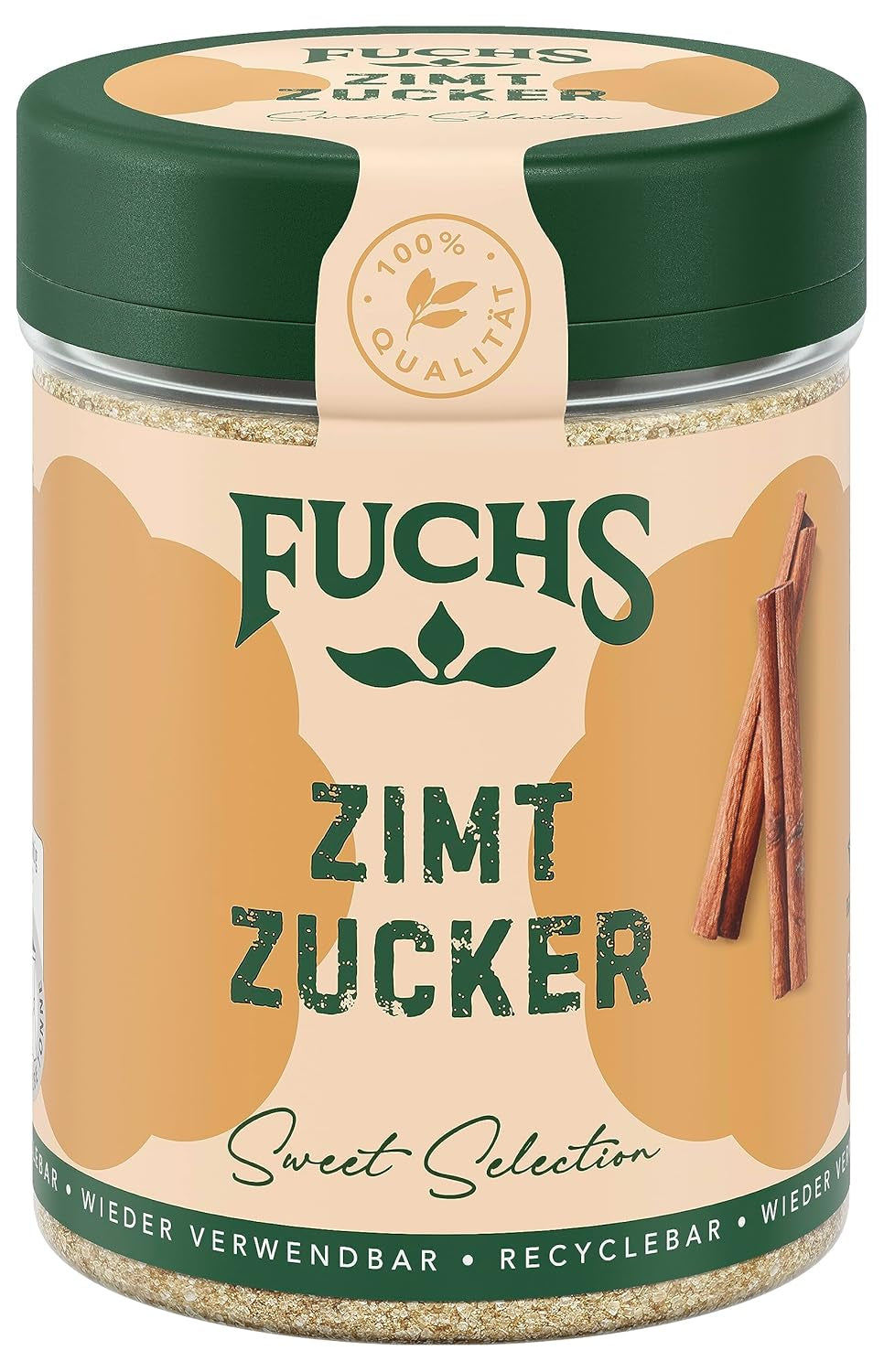 Fuchs Gewürze - Zimt Zucker - Klassisches Gewürz für Milchreis, Pfannkuchen oder Wafeln - aus natürliche Hozzávaló - 100 g in wiederverwendbarer, recyclebarer Dózis
