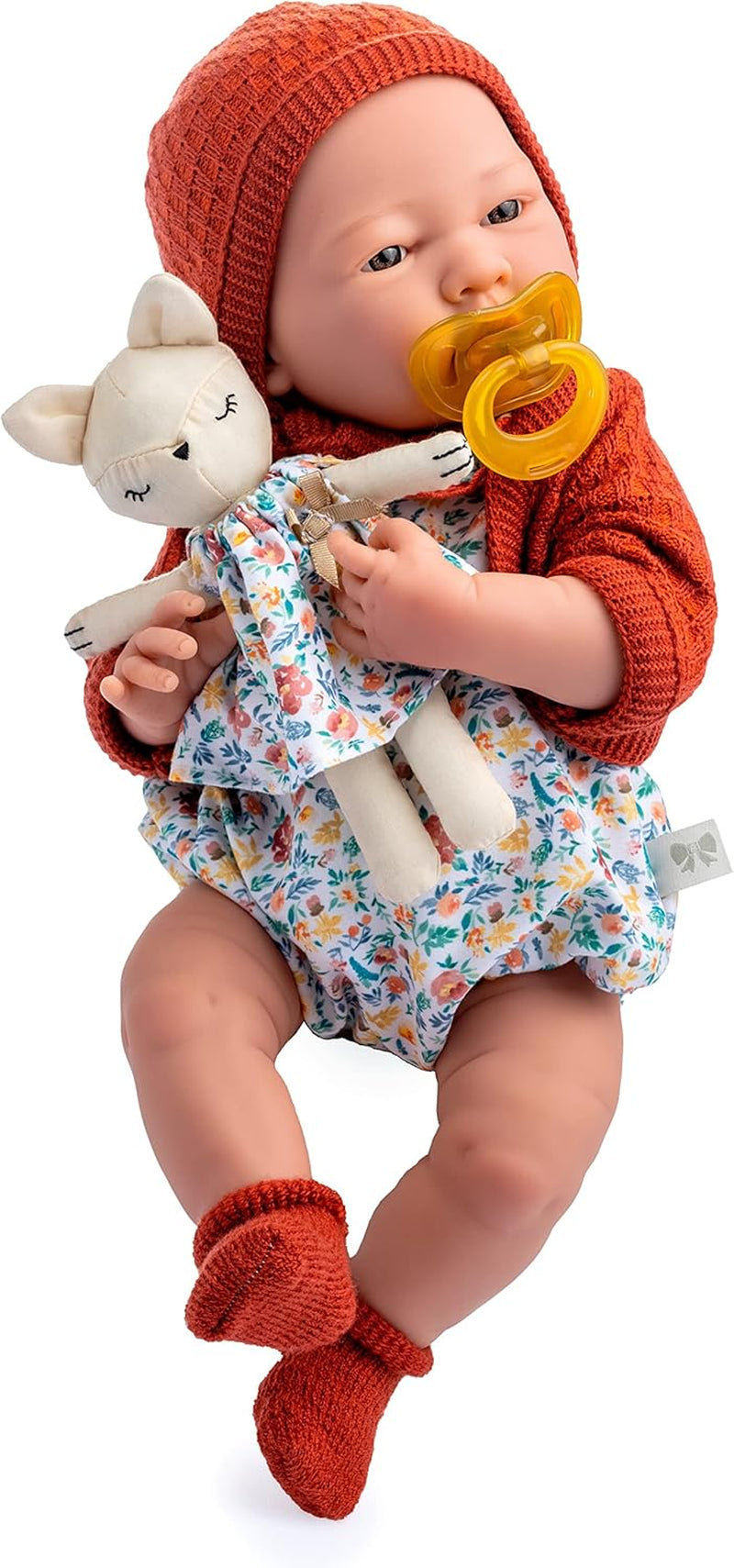jc toys- Muñeca La Newborn recién nacida de 38 cm, de vinilo Suave, colección Nature, Con ropa floral, chupete y Peluche, niña, desinada en España por Berenguer, +2 años