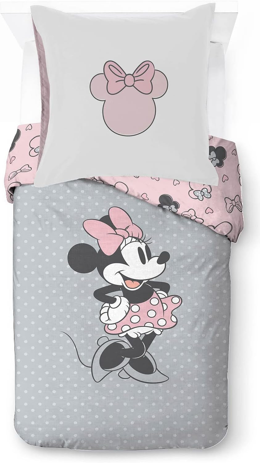 Ágynemű gyerekeknek, unisex, hercegnők és szuperhősök számára, 100% pamut Ágynemű - gyermek Naty Shop szürke - Minnie Mouse 135X200/80X80 (2 db)