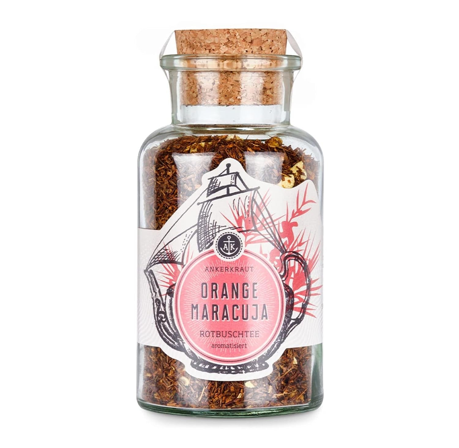 Ankerkraut Ceai roșu de portocale și maracuja, 90 g în borcan de plută, ceai vrac de calitate premium, idee de cadou, băutură pentru bunăstare