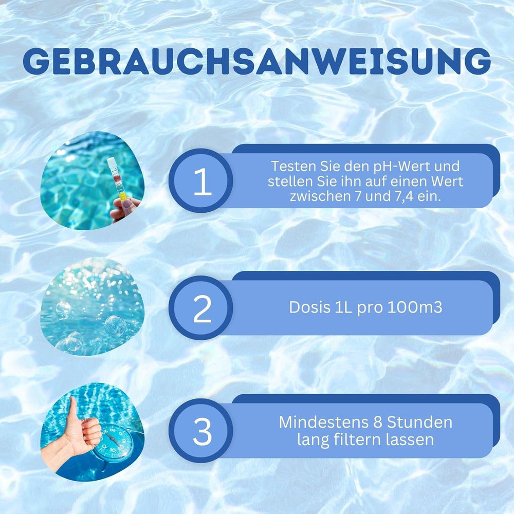 Medence pelyhesítő 5L | Medence flokkulálószer kristálytiszta vízhez | Nagyon koncentrált és gazdaságos | Minden szűrőrendszerhez alkalmas | Nincsenek káros adalékanyagok