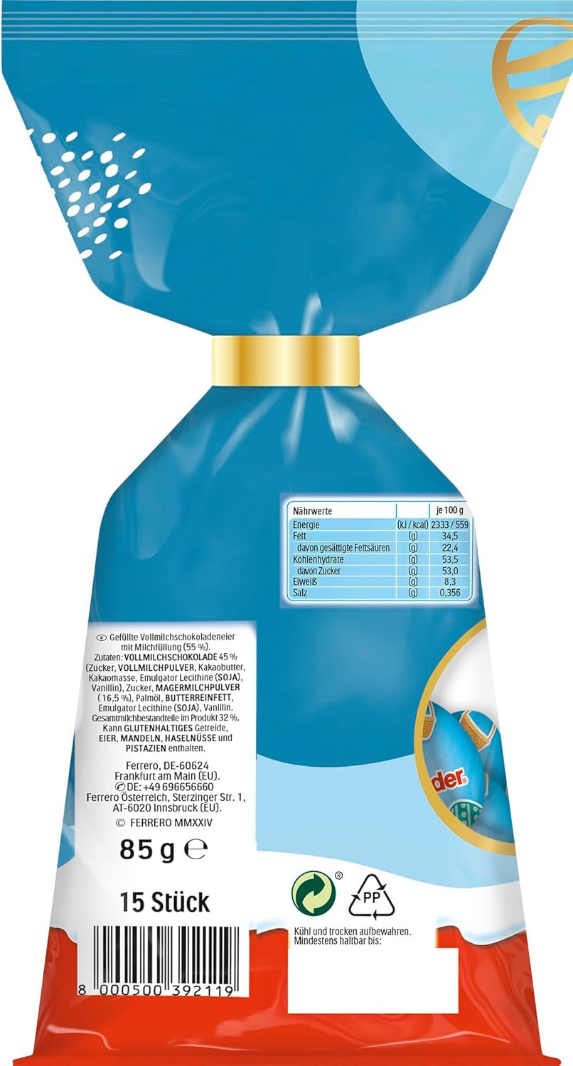 Kinder Mini Eggs Milk | 85g – Finom húsvéti csokoládé tojás – Húsvéti édességek – Tejcsokoládéval bevont sima tejes töltelék – Tökéletes a húsvéti kosárba – Megosztás