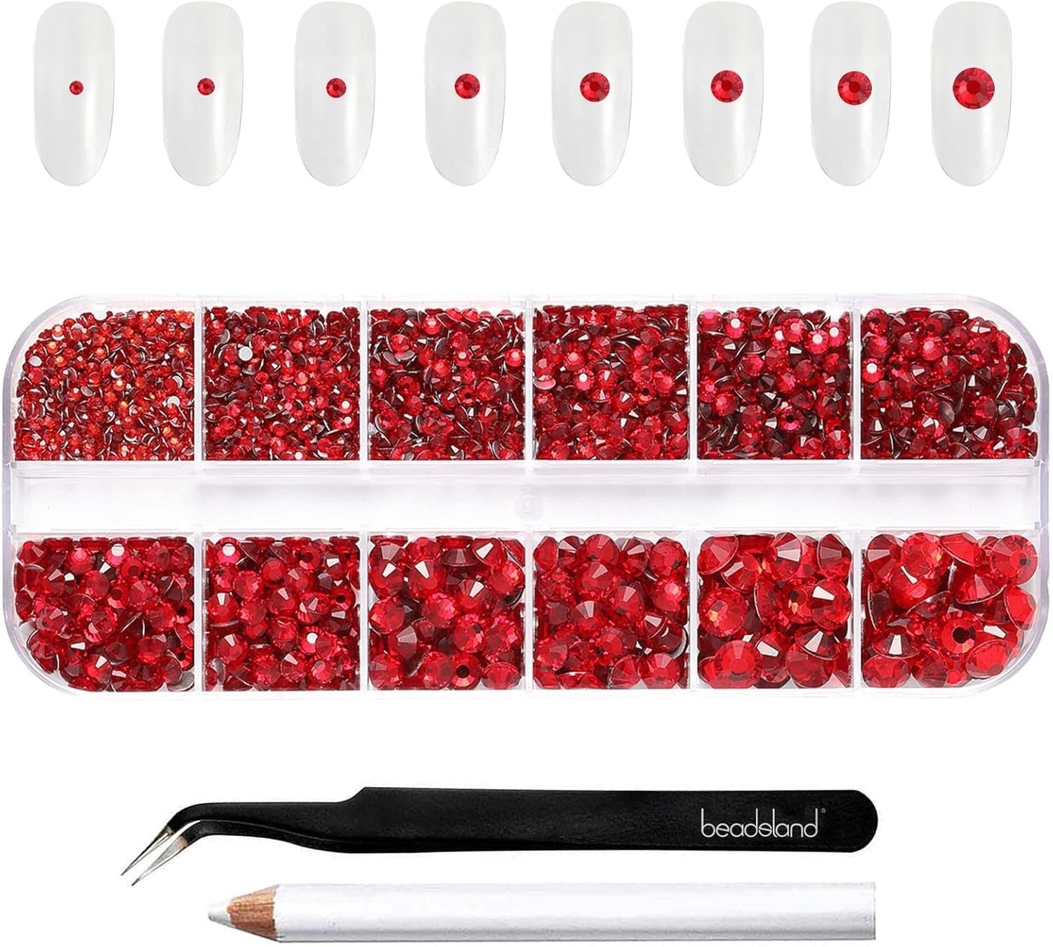 Beadsland 2500Pcs Glas Nailart Strasssteine Kristall Flatback Edelsteine Runde, ​​Für Handwerk Gemischt 8 Größen SS4 ~ SS30 Mit Picking Pinzette Und Stift (Kristall Weiss)