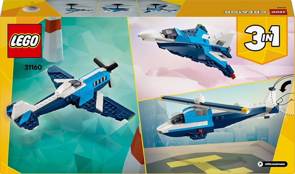 LEGO Creator 3 az 1-ben Flieger: Rennflugzeug Spielzeug – Repülőgép- vagy helikoptermodellvé alakítható – Fahrzeug Bauset für Jungen und Mädchen ab 7 Jahren – Giftidee zum Geburtstag 31160