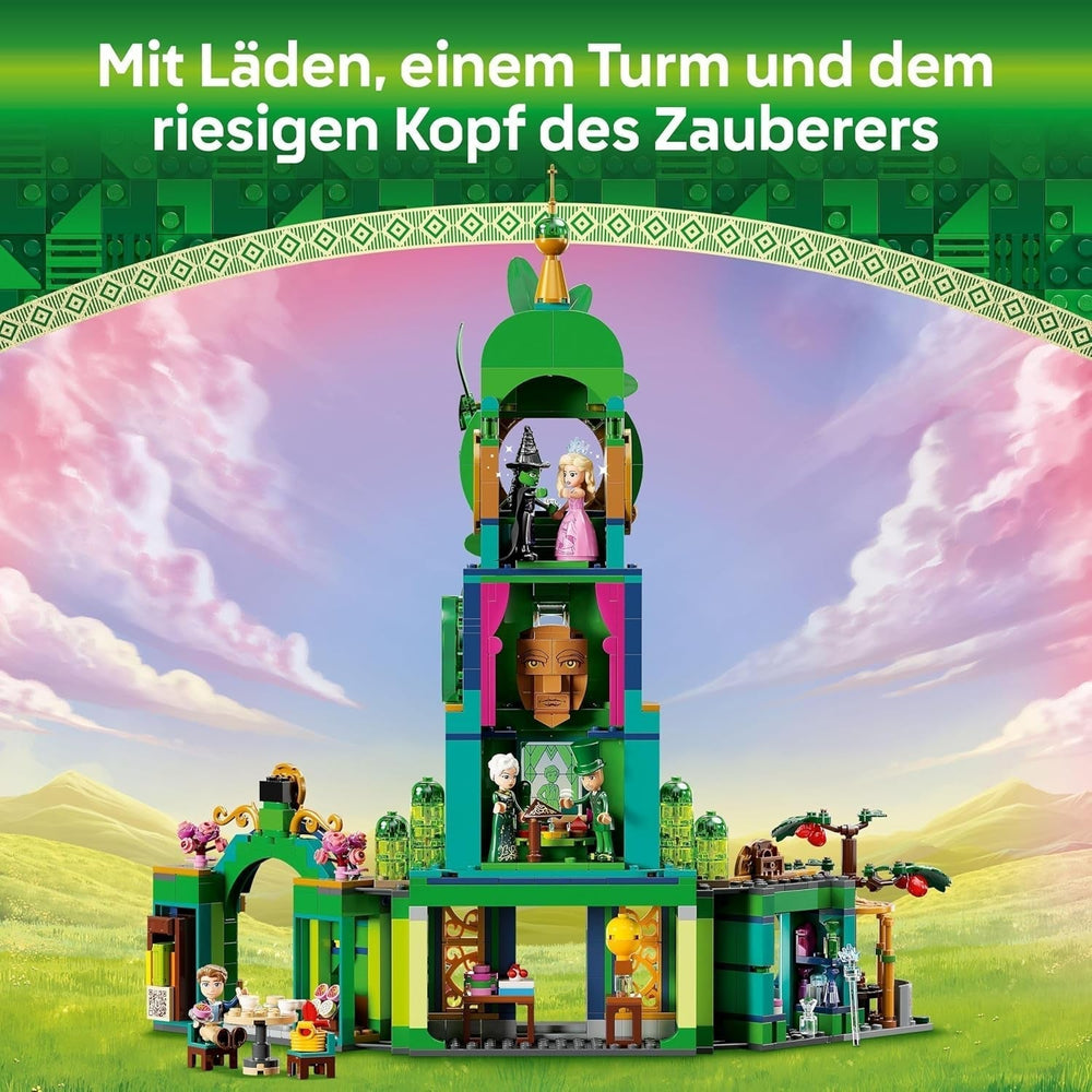 LEGO Wicked Üdvözöljük az Emerald City toronyjátékban, Glinda és Elphaba mini babák, ajándék filmrajongóknak és 9 éves kortól a babaházakat kedvelő lányoknak és fiúknak 75684 Építőkészletek Besuche den LEGO-Store