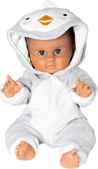 Heless 2198 - Overall für Puppen im Pinguin-Design, kuschelweicher Einteiler mit Kapuze und Reißverschluss, Größe 35 - 45 cm