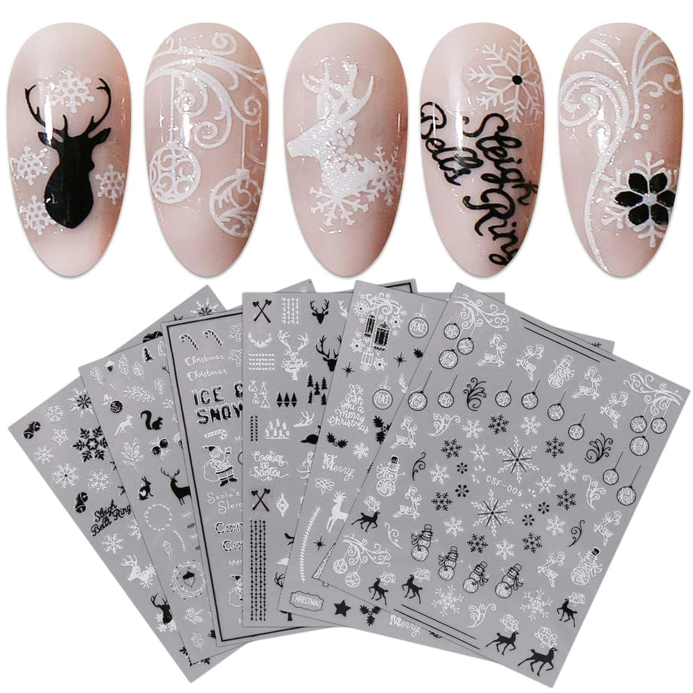 JMEOWIO Nagelsticker Weihnachten 9 Blatt Nail Art Sticker Selbstklebend Nagelaufkleber Schneeflocke Schneemann Festival Weißes Gold Dekoration Nageldesign Zubehör