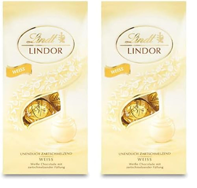 Lindt fehér csokoládé golyók LINDOR | 137 g-os zacskó | kb. 10 db fehér csokoládé golyó szájban olvadó töltelékkel | Csokoládé ajándékkészlet | Csokoládé ajándékkészlet (2 db-os csomag)