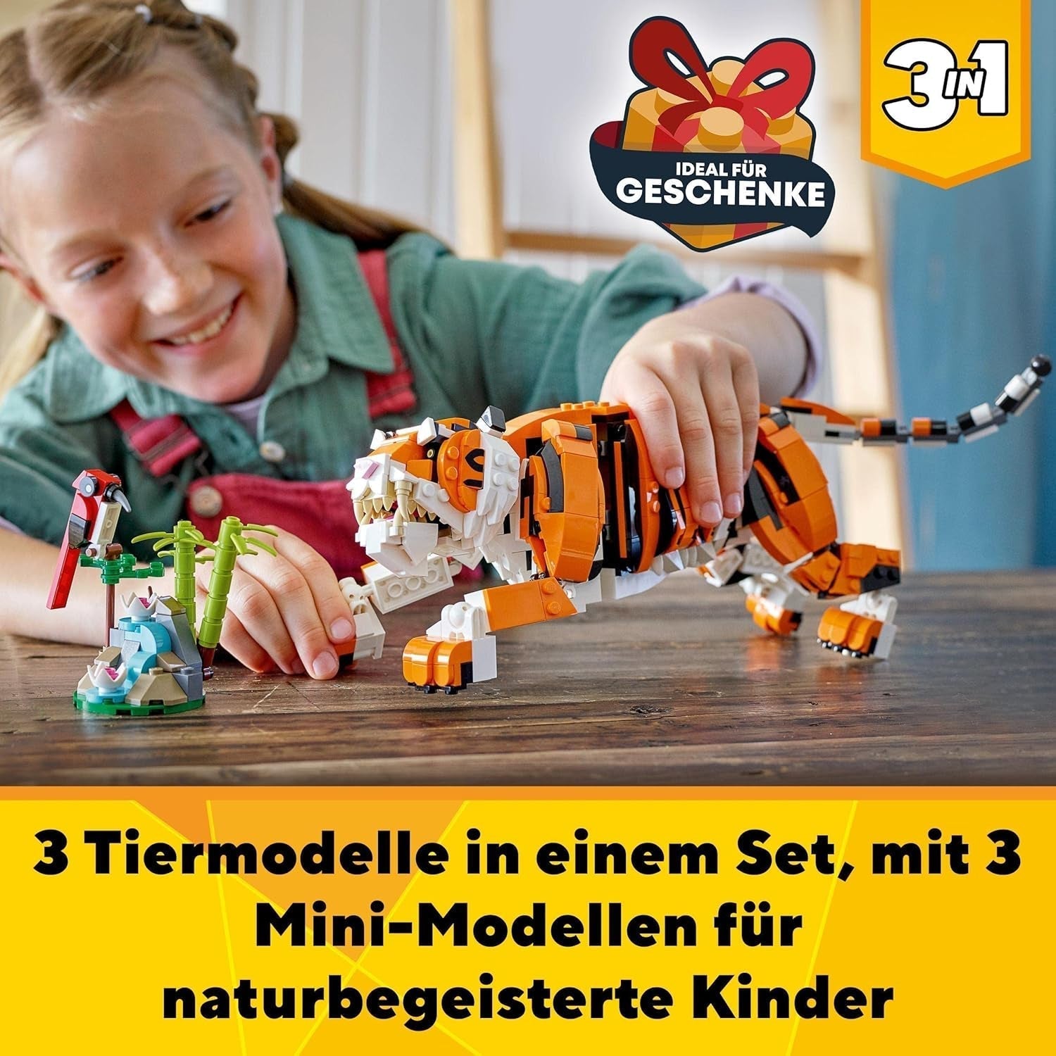 LEGO 31129 Creator Majestic Tiger, Panda vagy Fish 3 az 1-ben állatfigura készlet játék gyerekeknek fiúknak és lányoknak Állatépítő játék építőkészletek Besuche den LEGO-Store