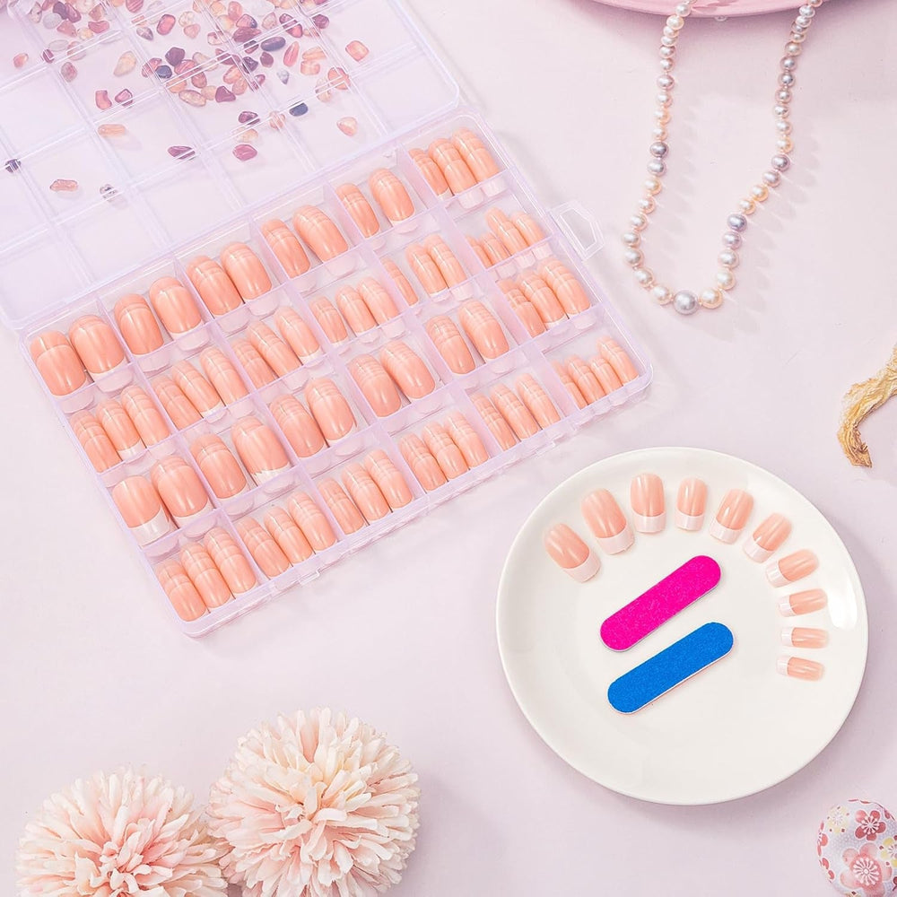 360 de bucăți unghii artificiale franțuzești, unghii false dreptunghiulare medii, false, naturale, DIY, vârfuri false cu pilă de unghii, pentru doamne și femei