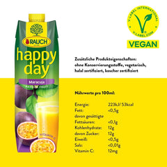 Rauch Happy Day Maracuja | Sok C-vitaminnal | Egzotikus varázslat és intenzív aroma | 6X 1 literes, Tetra Prisma Alkoholmentes italok Naty Shop