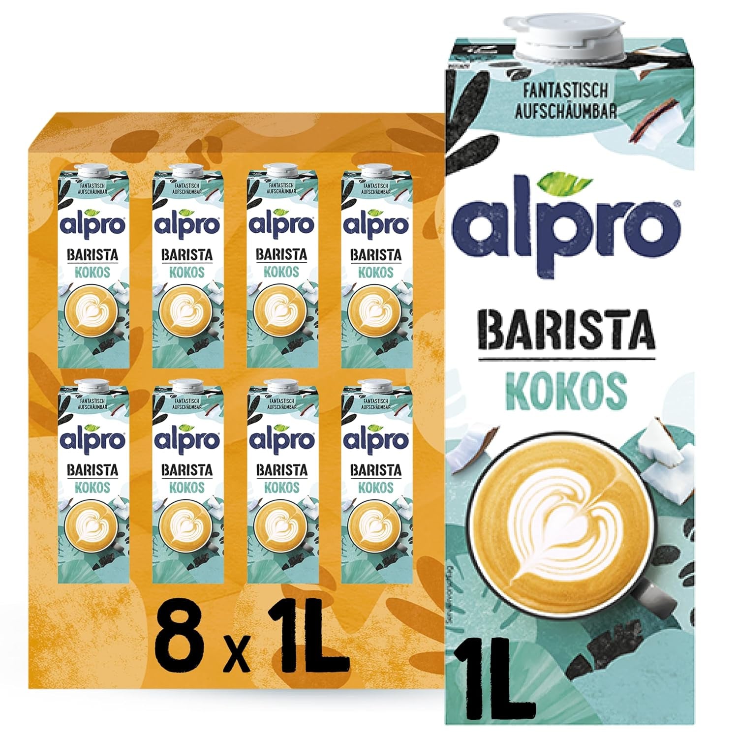 Alpro Barista Haferdrink – Zum Aufschäumen – Vegan und milchfrei – Von Natur aus lactosefrei – Rich an Ballaststoffen, Calcium and Vitaminen – 8 x 1 L – Haltbar