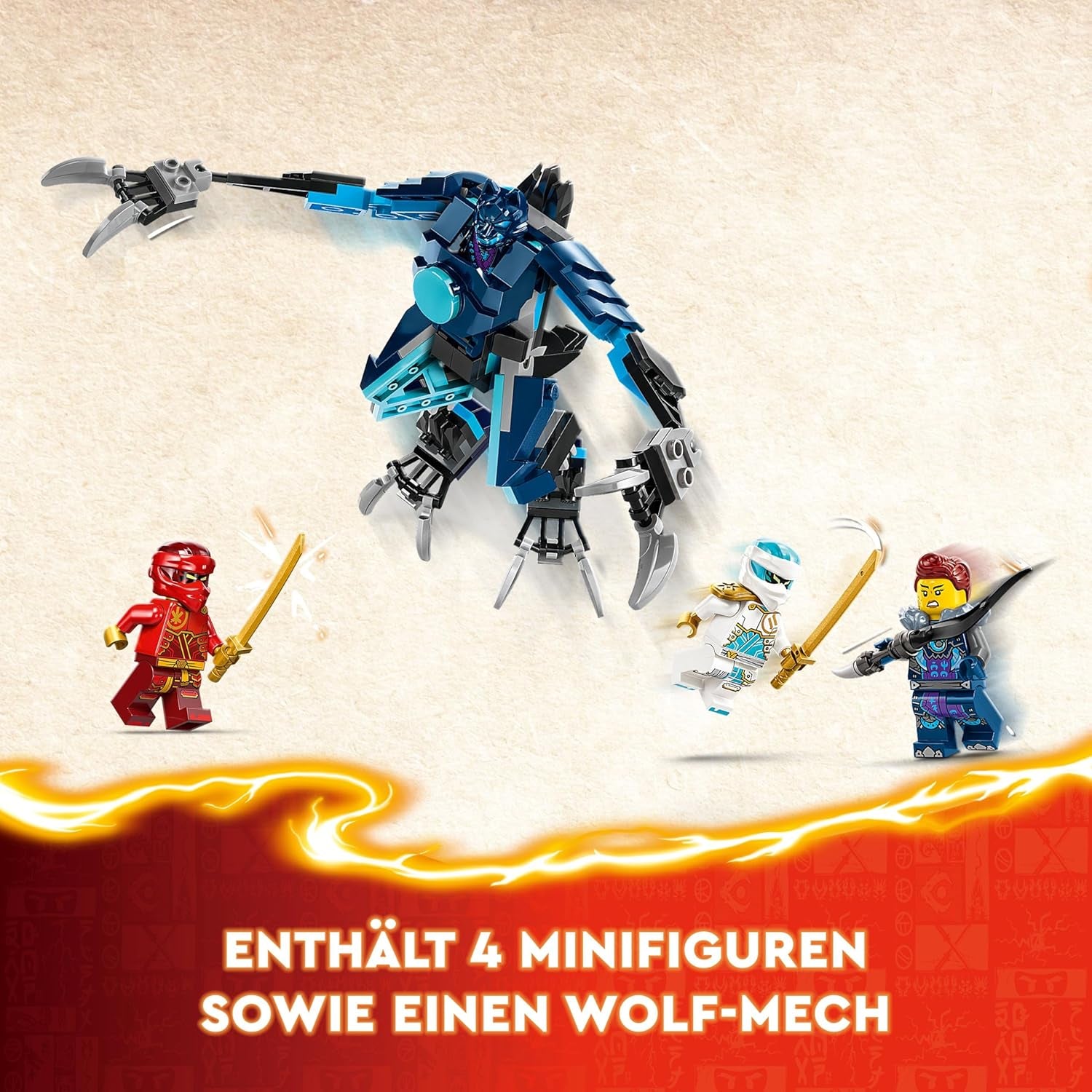 LEGO NINJAGO Kais Feuermech, Actionfiguren-Spielzeug für Kinder mit roter Mech-Figur zum Umgestalten, Ninja-Set mit 4 Figuren inkl. Kai és Zane, ajándék 7 éves fiúknak és lányoknak 71808