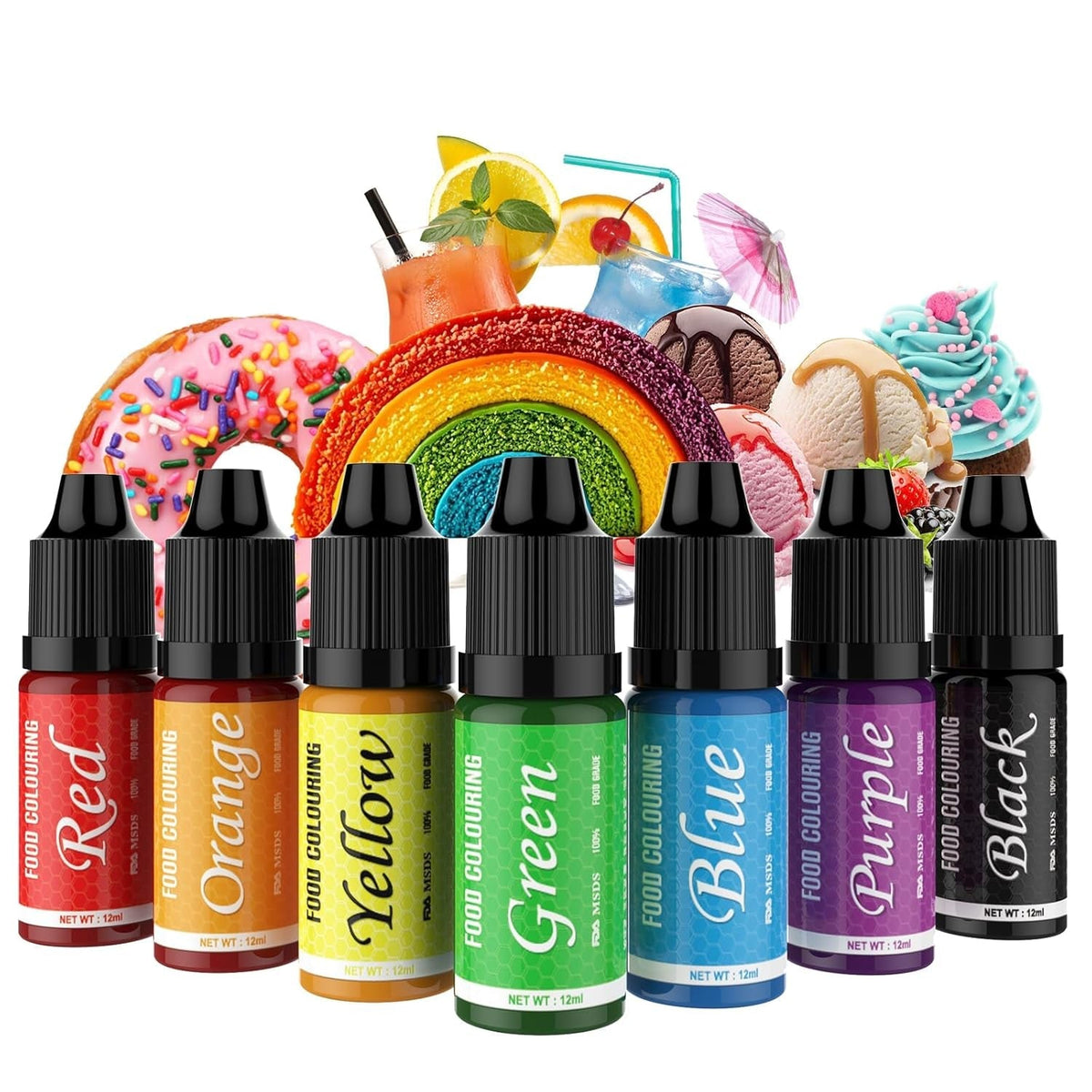 Colorant alimentar - Set de 7 coloranți alimentari de 12 ml pentru copt torturi - Colorant alimentar vibrant pentru decorarea torturilor, slime DIY, realizarea de slime