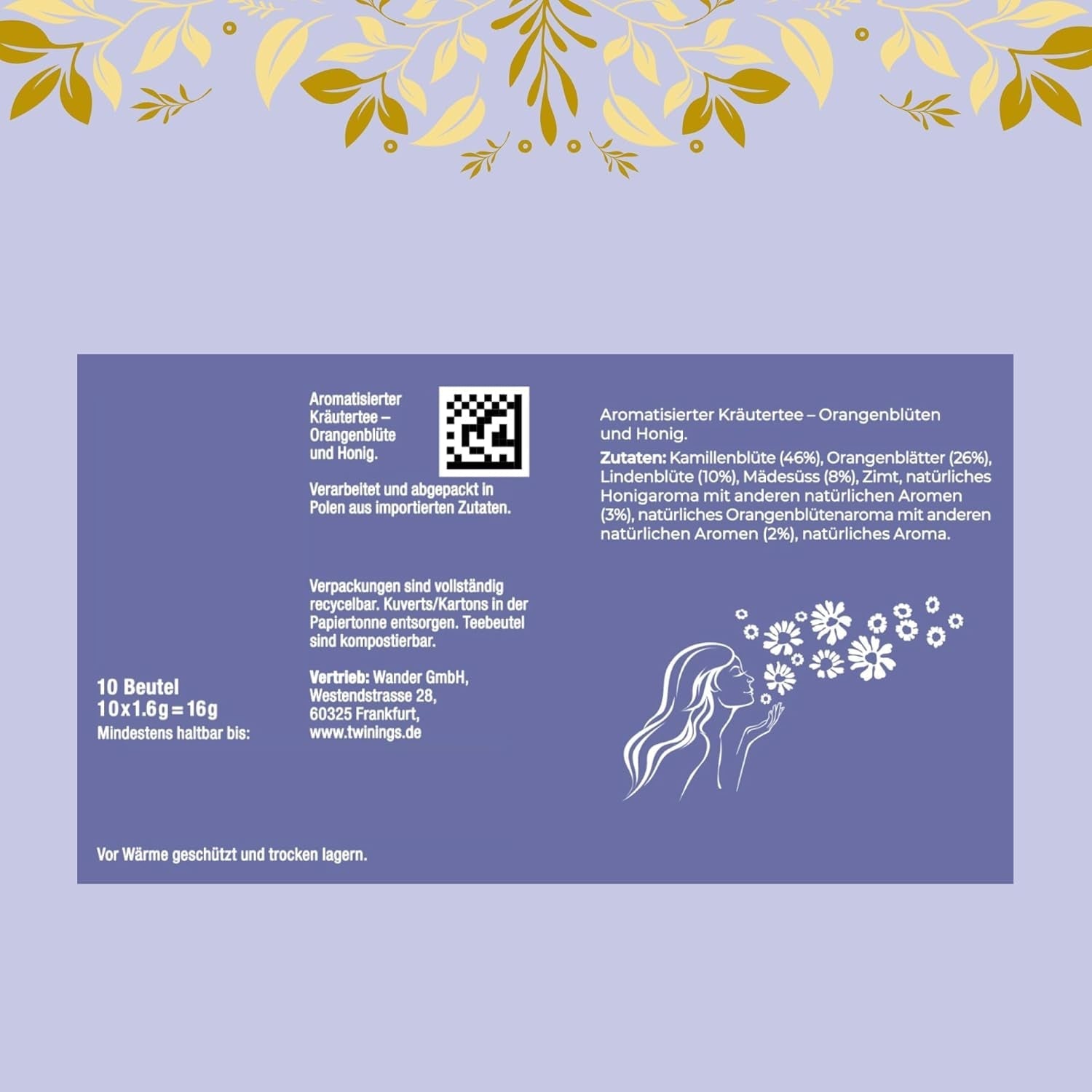 Twinings SWEET DREAMS Ceai de mușețel cu miere, portocale și flori de tei - Amestec dulce de ceaiuri din plante pentru îmbunătățirea naturală a calității somnului, pachet de 12 (10 pliculețe fiecare)