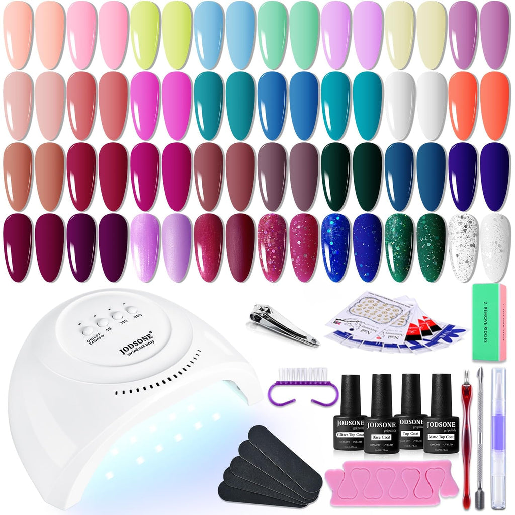 JODSONE 36-Teiliges Gel-Nagellack-Set, 32 Farben, Gel-Nagellack-Set, Basislack, Glänzend, Matt Und Glitzernder Decklack, Nagellack-Set, Grün, Blau, Rot, Rosa, Kollektion, Geschenke Für Frauen