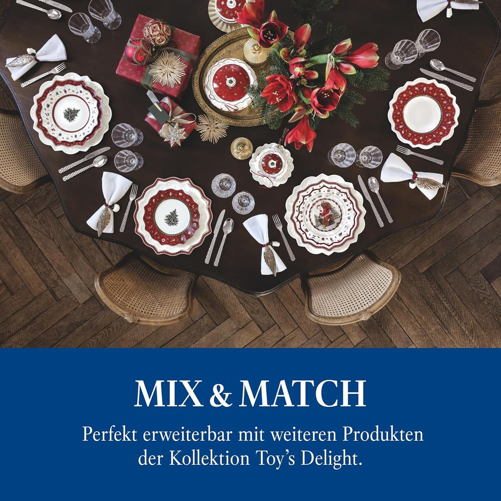 Villeroy & Boch - Set de sosuri Toy's Delight, 4 piese, Platou de servire cu boluri, Set de boluri pentru sos de Crăciun, Decorațiune de masă cu jucării, Tavă de servire, Boluri, Veselă de Crăciun, Porțelan Premium