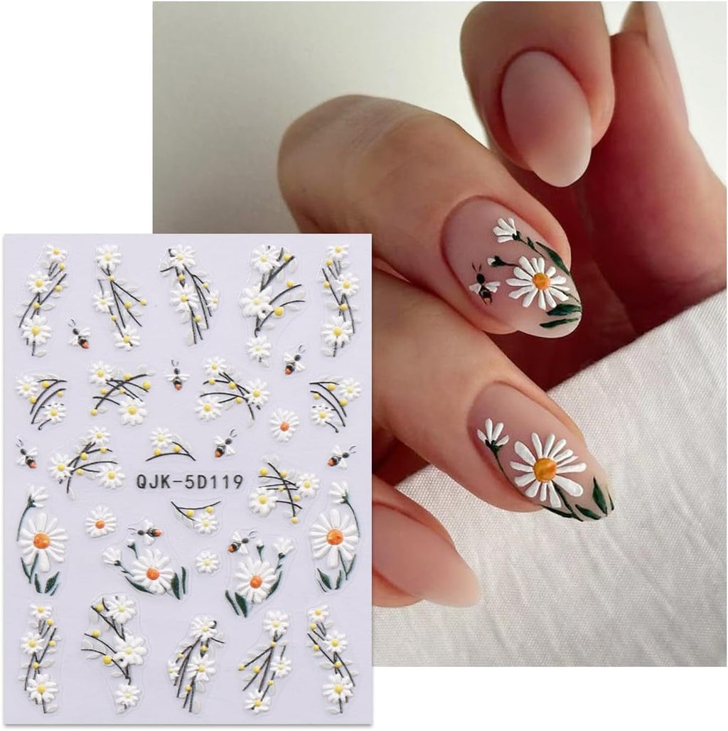 JMEOWIO 3D Nagelsticker Blumen Nail Art Sticker Selbstklebend Nagelaufkleber 5D Stereoskopisch Frühling Sommer Dekoration Nageldesign Zubehör 4 Blatt