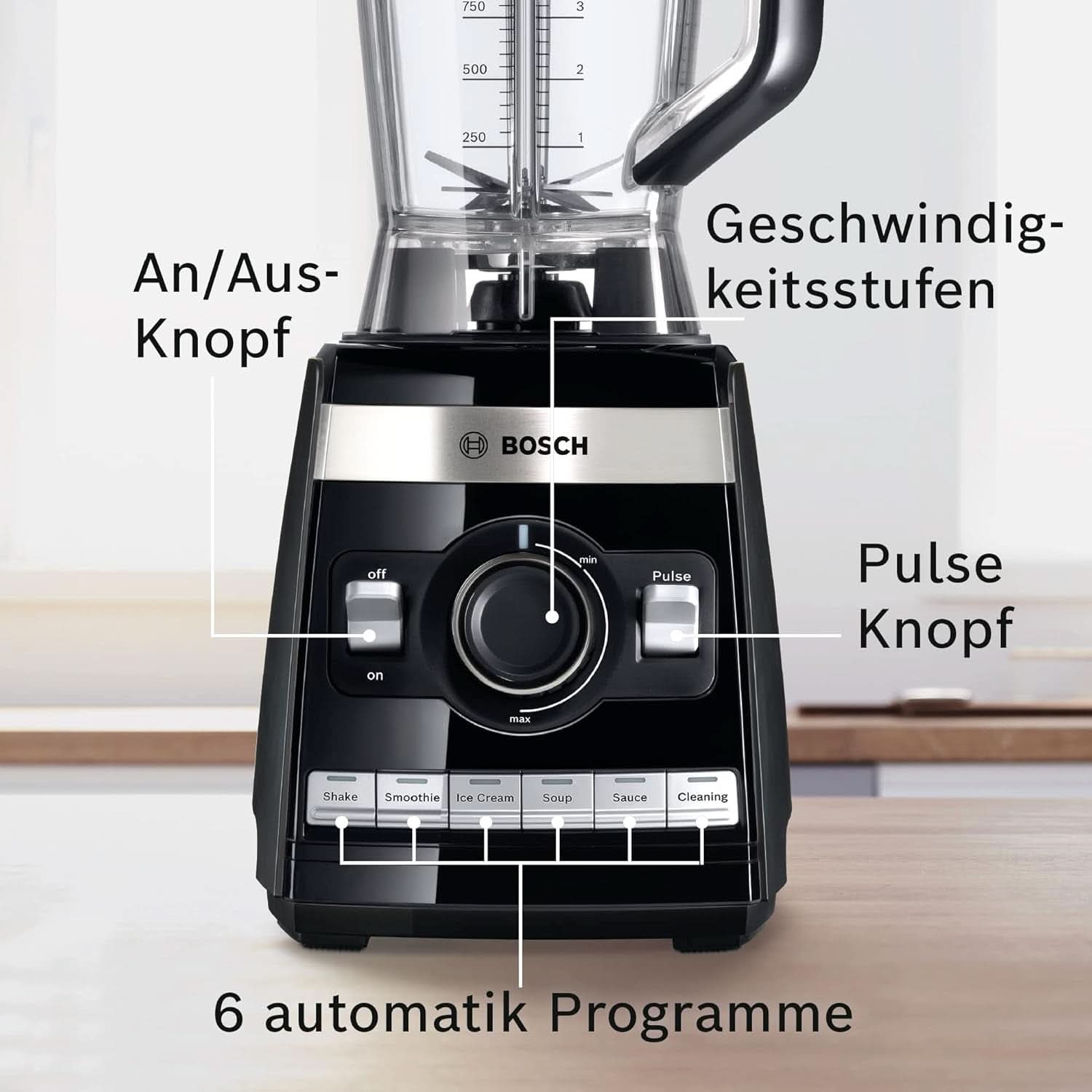 Bosch Standmixer Vitaboost MMBH6P6BDE, 6-Klingen-Edelstahlmesser, 2,5L Tritan-Mixbehälter, Stopfer, 6 Automatikprogramme, Rezeptbuch, Bpa-Frei, Einfache Reinigung, 45 000 U/Min, Natari Shope, 160