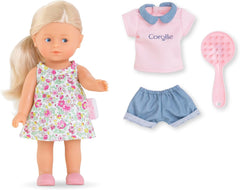 Les Trends Corolline Rosy Miniwelt készlet, Vollvinylpuppe mit langem Haar, Bürste, extra outfit Geschenkboxban, 4 Teile, Vanilleduft, 20 cm, kb 3 Jahren