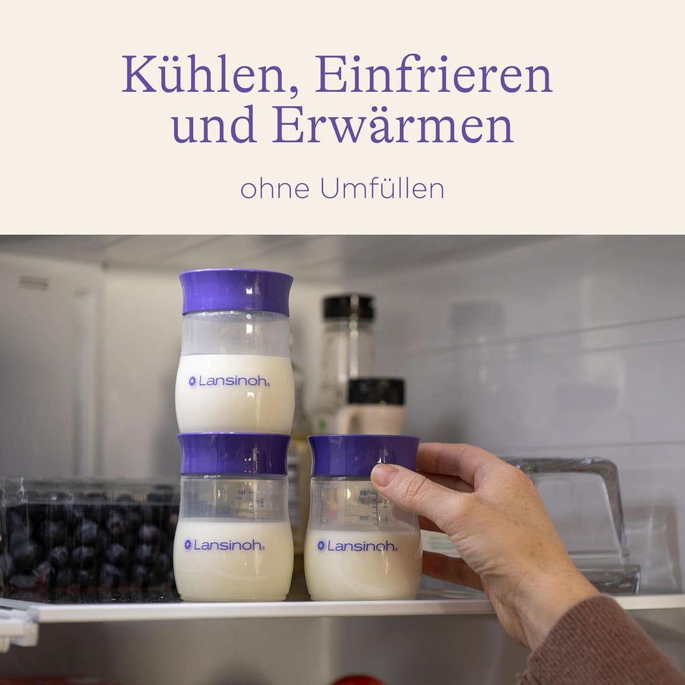 Lansinoh Muttermilchflaschen, 4 X 160 Ml - Zur Sicheren Muttermilch Austellungen - Neues Kompaktes Design Für Verbesserte Stabilität - Mit Stapelbarem Deckel Kiegészítők Étel és szoptatás Bebe Naty Shop