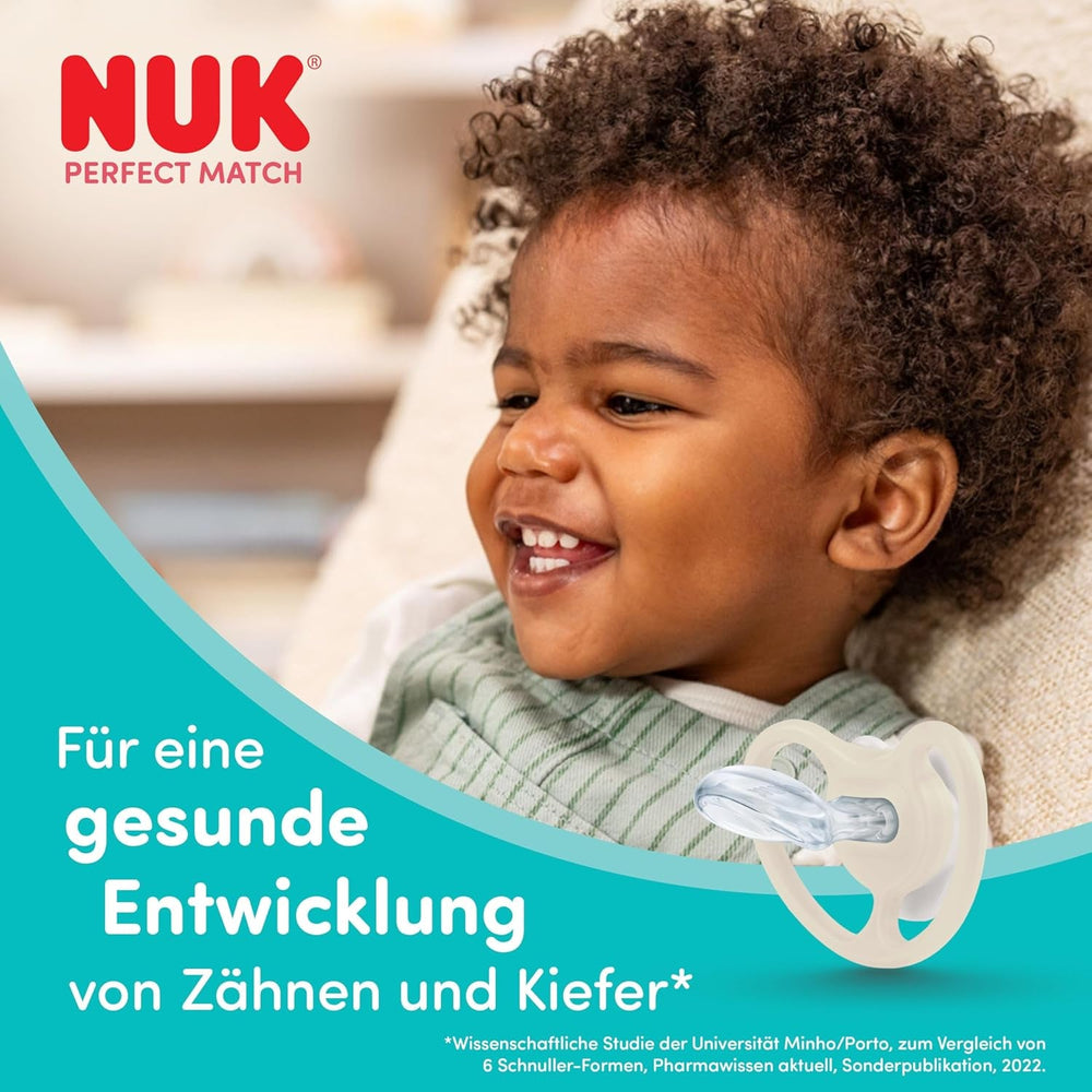 Suzete NUK Perfect Match Air pentru bebeluși | 6-18 luni | Suzete ortodontice care promovează circulația aerului și previn erupțiile cutanate cauzate de salivație | Acceptare 95% de către bebeluși** | Disney Mickey Mouse | Pachet de 2