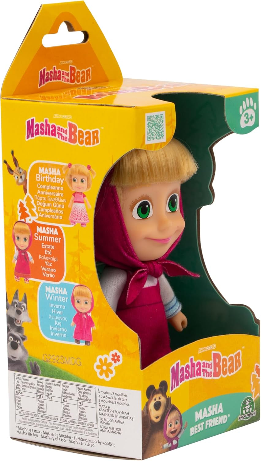 Masha și Michka, Păpușă, 12 cm, Colecționabilă, Model Ținută de vară, Jucărie pentru copii de la 3 ani în sus, MHA001