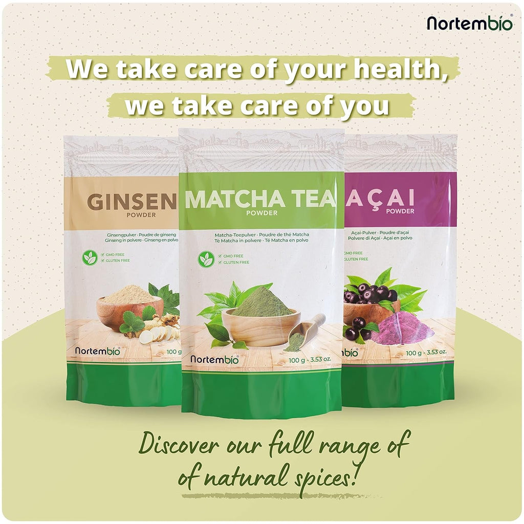 Nortembio Matcha Tea Powder 100 g. Ceai verde japonez fără aditivi și conservanți. Ceai verde Matcha de calitate culinară. Ideal pentru latte, deserturi și produse de patiserie.