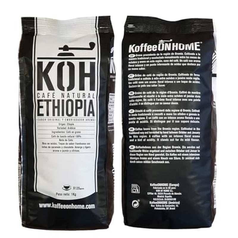 Ganze Kaffeebohnen 100% Arabica aus Äthiopien – 1 kg – Natürlich geröstet – Mittlere Intensität – Fruchtige & Zitrusnoten – Premium-Qualität aus Oromia – Ideal für Espresso & Moka
