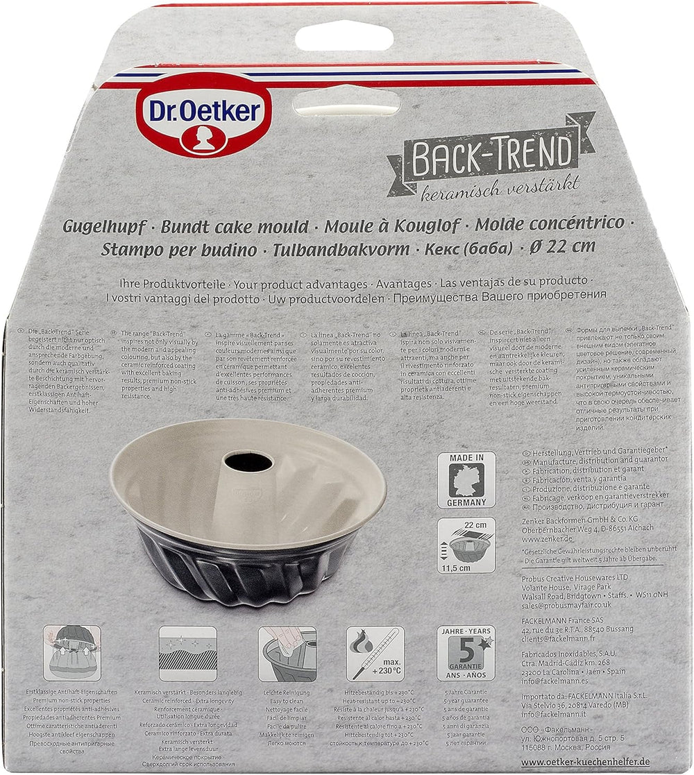 Dr. Oetker Gugelhupfform Ø 22 cm BACK-TREND, Backform Für Gugelhupf, Runde Bundform Aus Stahl Mit Keramisch Verstärkter Antihaft-Beschichtung (Farbe: Creme/Anthrazit), Menge: 1 Stück Formák és tálcák sütéshez Naty Shop