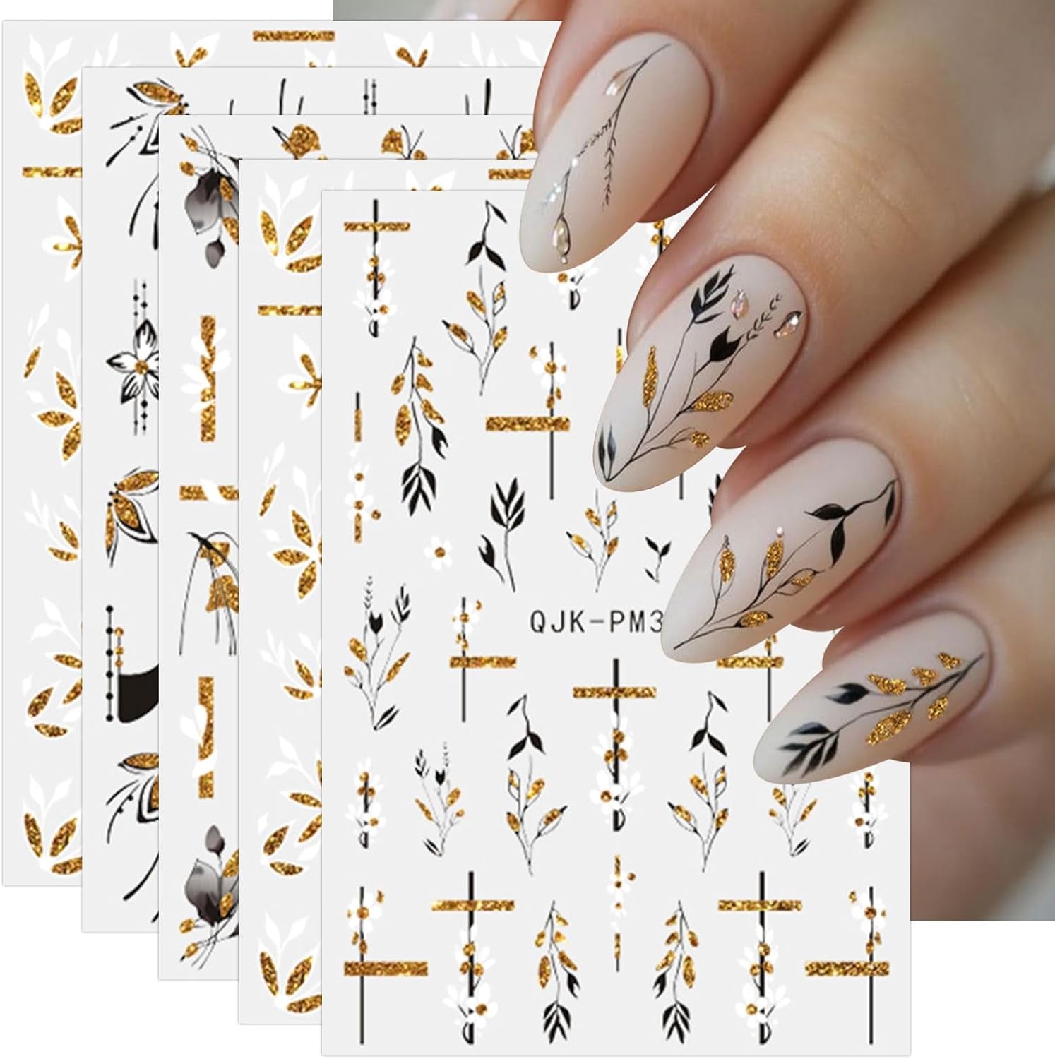JMEOWIO Nagelsticker Blumen Glitzer 9 Blatt Nail Art Sticker Selbstklebend Nagelaufkleber Frühling Sommer Blumen Dekoration Nageldesign Zubehör