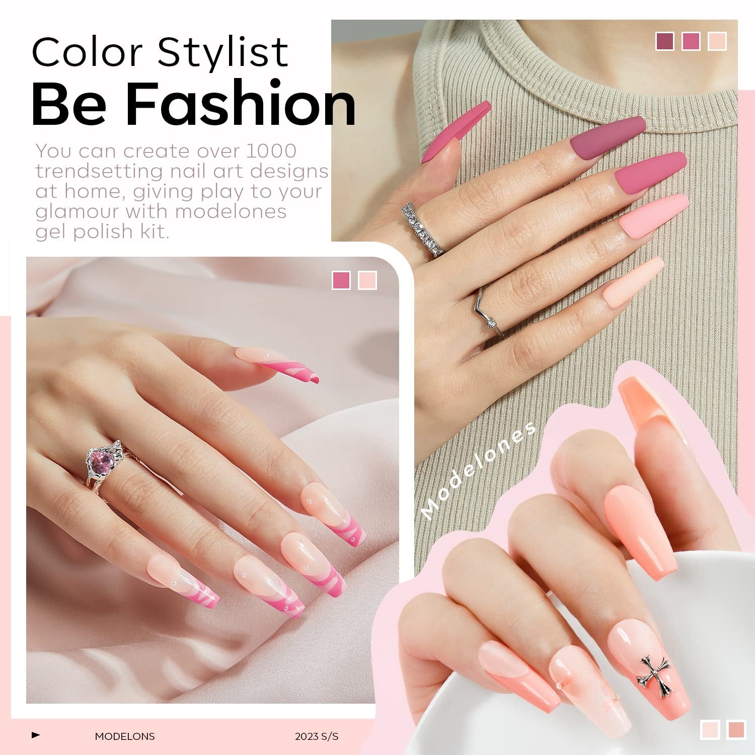 Modelones Set de 35 de bucăți pentru unghii cu gel, Set de ojă UV cu lampă 48W, Set de ojă gel maro nud alb roz, Set de ojă gel UV cu bază top coat Set studio unghii