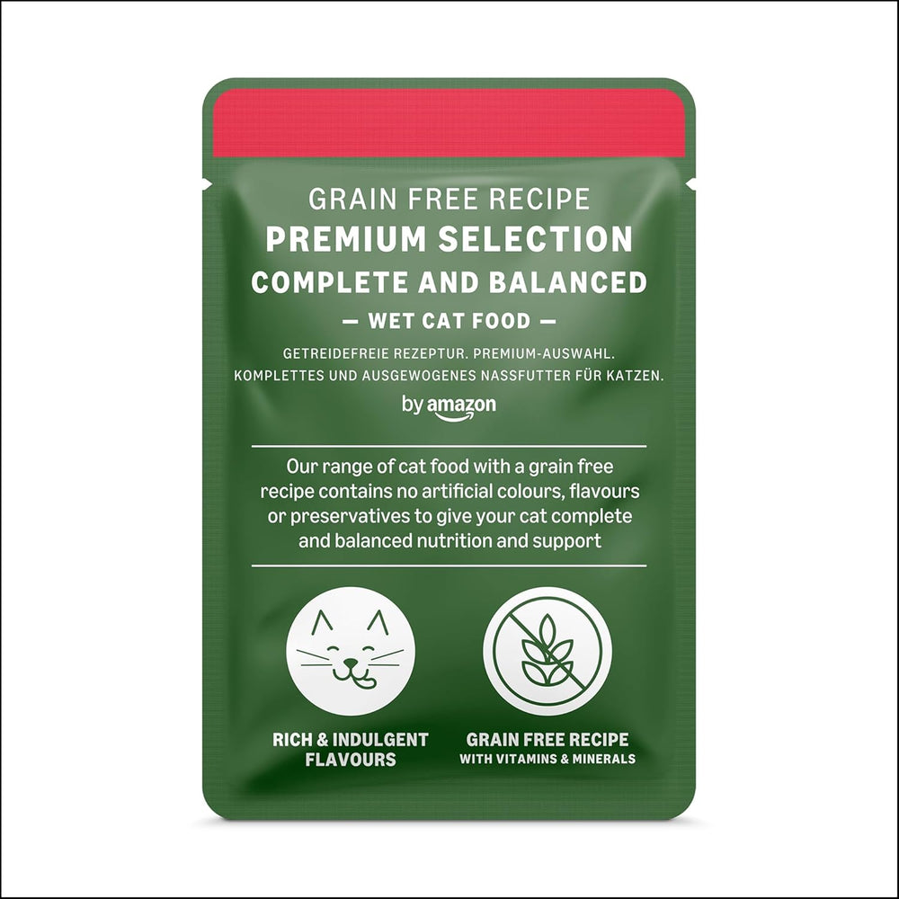 hrană umedă pentru pisici de la Amazon, fără cereale, pentru pisici adulte, selecție de carne în bulion, 4,76 kg, 56 de pachete a câte 85 g (anterior Lifelong)