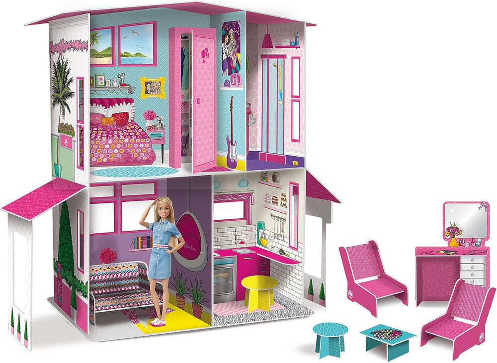 Lisciani - BARBIE babaház - Barbie Dream Villa két szintes - 3D ház építhető, díszíthető és tervezhető - Kreatív kézműves és építőjáték gyerekeknek 4 éves kortól Babaházak Naty Shop Alapértelmezett cím