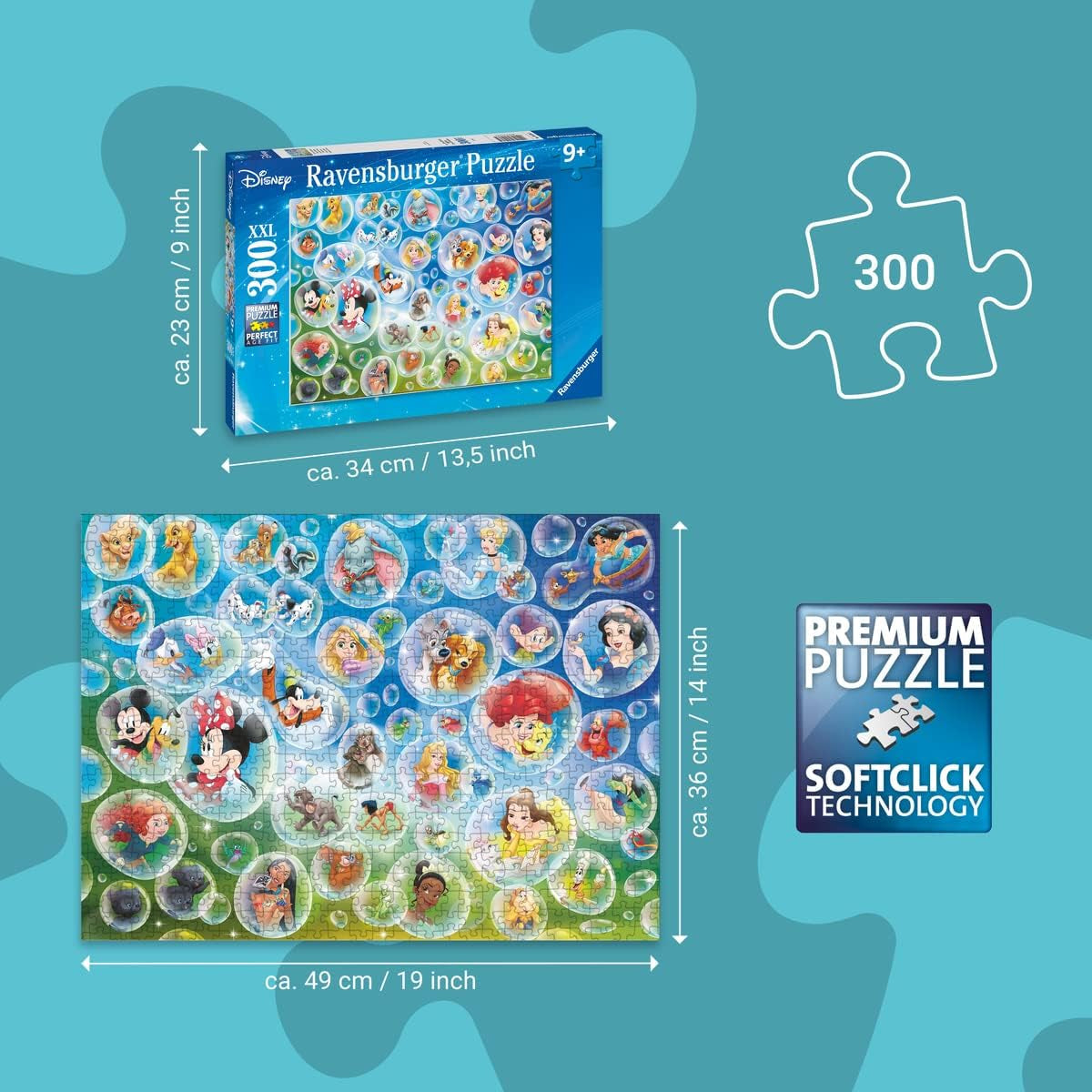 Ravensburger Puzzle 80536 - Disney Soap Bubbles, 300 piese puzzle jigsaw pentru fanii Disney cu vârsta de peste 9 ani Puzzle Naty Shop
