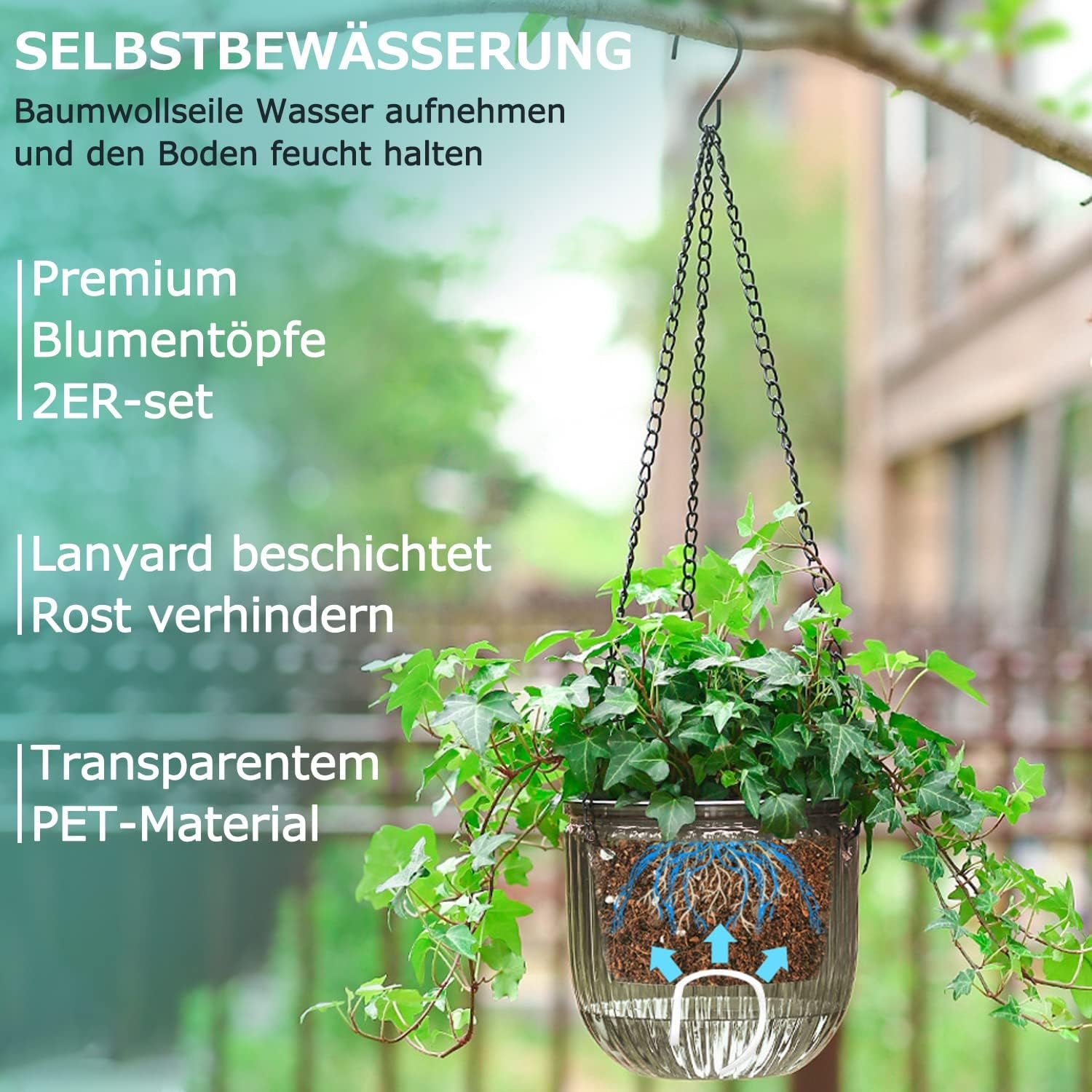 2 db öntöző függő ültetőgép készlet, 16,5 cm-es beltéri függő virágcserép 3 akasztóval és vízelvezető lyukkal beltéri és kültéri használatra, mennyezeti, erkély- és faldekorációhoz (szürke)