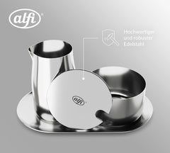 SET LAPTE ȘI ZAHĂR alfi, set lapte și zahăr din oțel inoxidabil lucios, de înaltă calitate, design elegant, lavabil în mașina de spălat vase, durabil